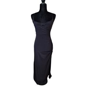 Nasty Gal Black Slinky Maxi Slip Dress High Slit Ruched Women Size 2 Party Goth